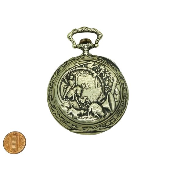 Large Antique 1906 Doxa Watch Hunting Party Silver Repousse Design - Picture 9 of 9